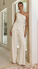 Leela One Shoulder Top and Pants Set - Beige