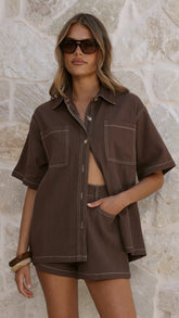 Olivia Shirt and Shorts Set - Chocolate
