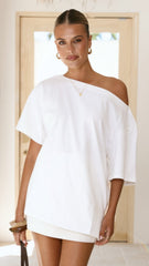 Pia One Shoulder Oversize Tee - White
