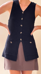 Inari Knit Button Up Vest - Black