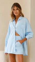 Charla Button Up Top - Blue