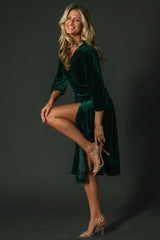 Beckinsale Velvet Wrap Dress | Dark Green