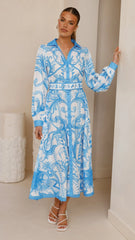 Madeline Long Sleeve Midi Dress - Portofino Azure