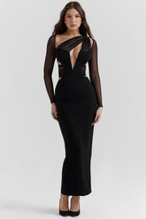 Zahra-Black Plunge Maxi Dress
