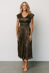 Miley Pleated Shimmer Dress | Gold