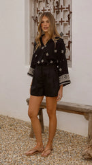 Deni Button Up Shirt - Black/Beige