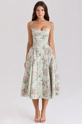 Samaria-Sage Floral Print Cotton Midi Dress