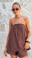 Mallie Strapless Top and Shorts Set - Chocolate
