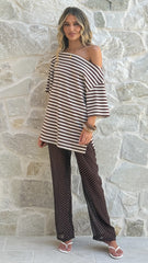 Reda Semi Sheer Pants - Chocolate/White Spot