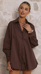 Rebekah Long Sleeve Button Up Shirt - Chocolate