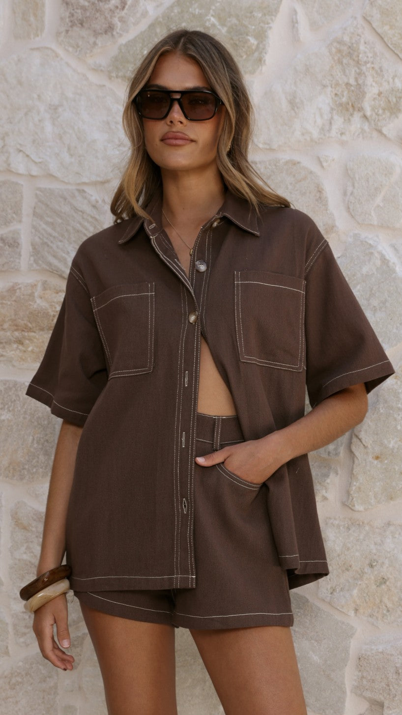 Olivia Shirt and Shorts Set - Chocolate
