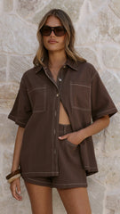 Olivia Shirt and Shorts Set - Chocolate