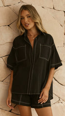 Sarafina Button Up Shirt and Shorts Set - Black