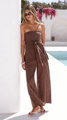 Talia Strapless Top and Pants Set - Brown