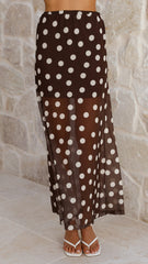 Onella Semi Sheer Maxi Skirt - Chocolate / White Polka Dot