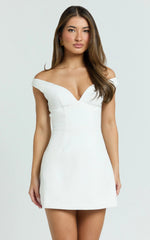 Irene Mini Dress Off Shoulder Bustier Tulip Skirt Dress in White