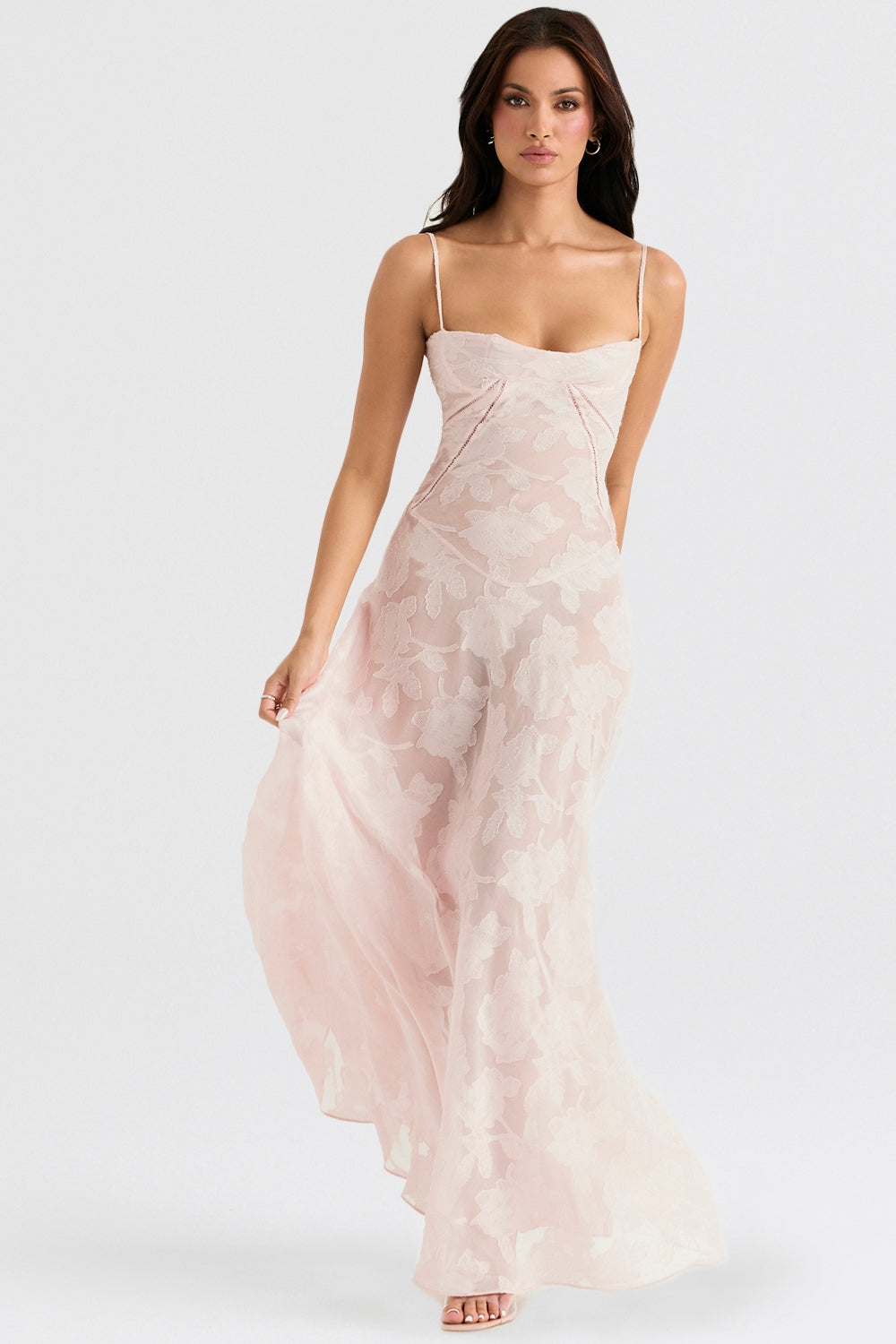Seren-Soft Pink Floral Lace Back Maxi Dress
