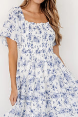 Lilla Tiered Midi Dress | Off-White + Blue Floral