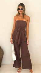 Talia Strapless Top and Pants Set - Brown