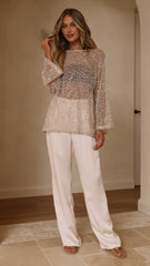 Zahni Sequins Long Sleeve Top - Beige