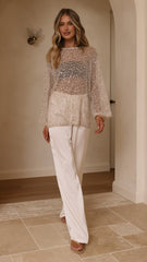 Zahni Sequins Long Sleeve Top - Beige