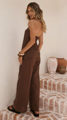 Yuki Strapless Top and Pants Set - Chocolate