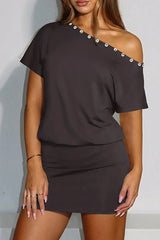Asymmetrical Neck Off-Shoulder Bodycon Dress